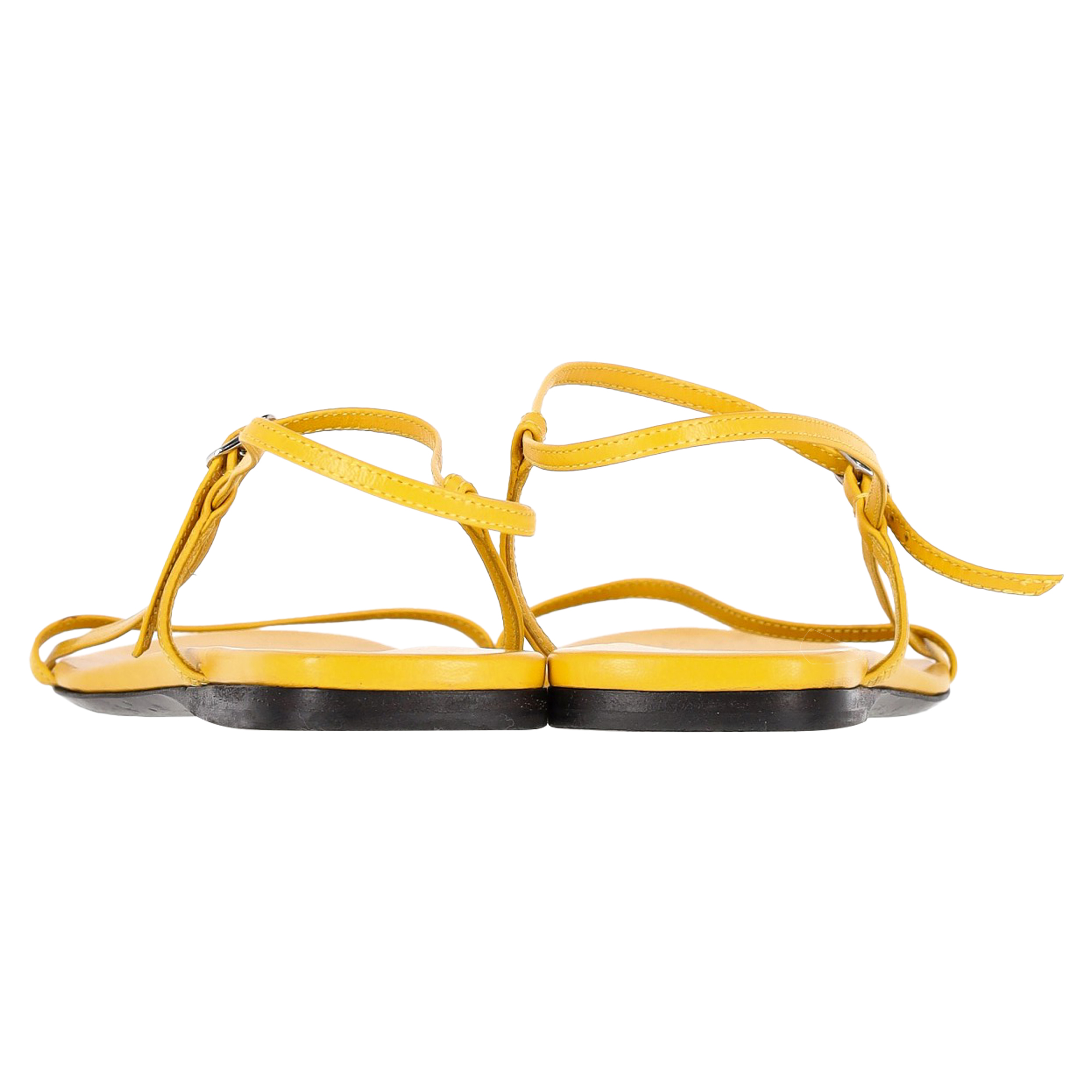 Preowned The Row Yellow Leather Slingback Flat Sandals Size 40