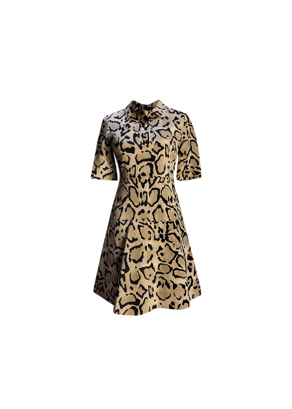 Preowned Gucci Leopard Print A-Line Shirt Dress Size XS Multi silk