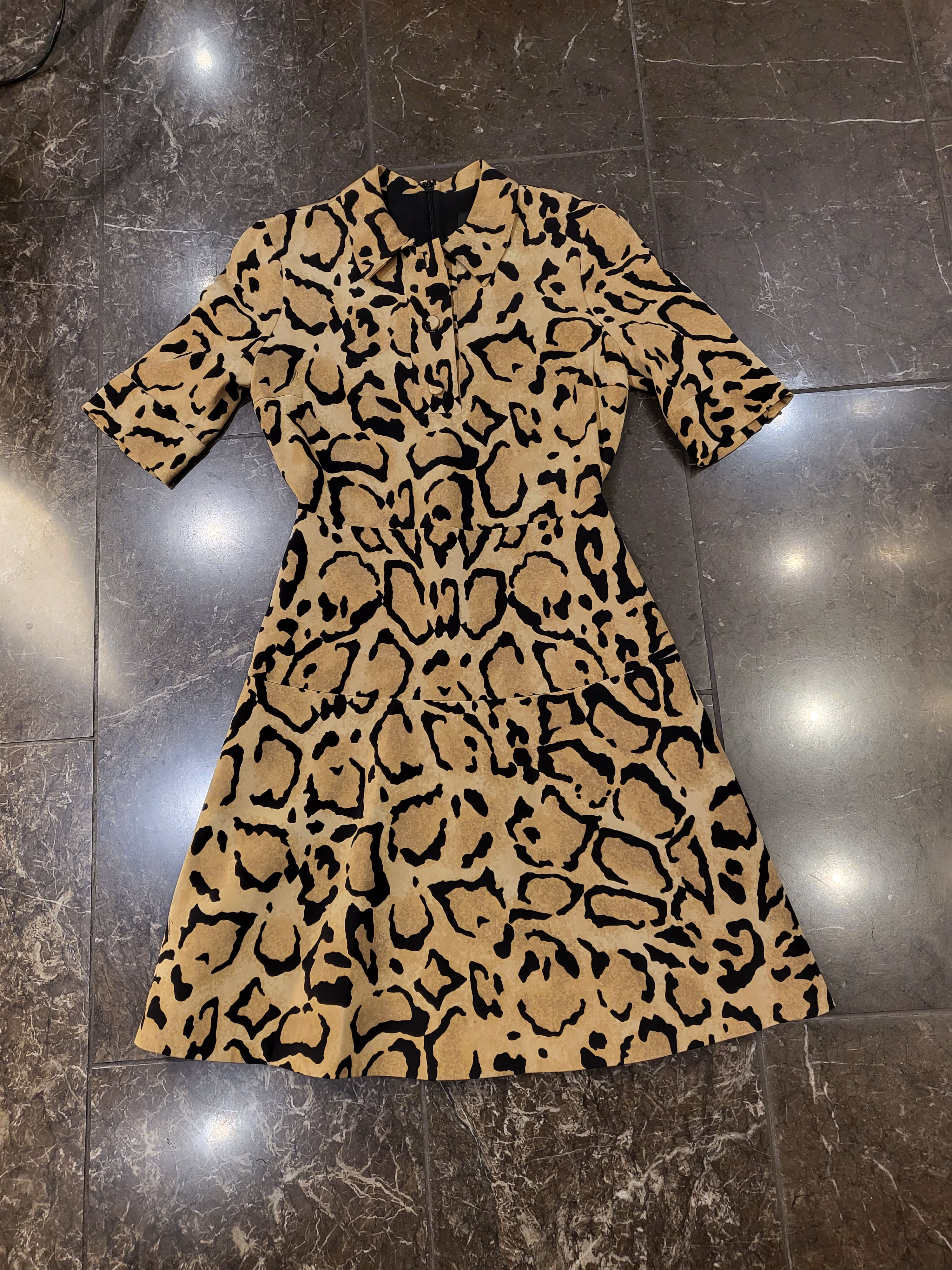 Preowned Gucci Leopard Print A-Line Shirt Dress Size XS Multi silk