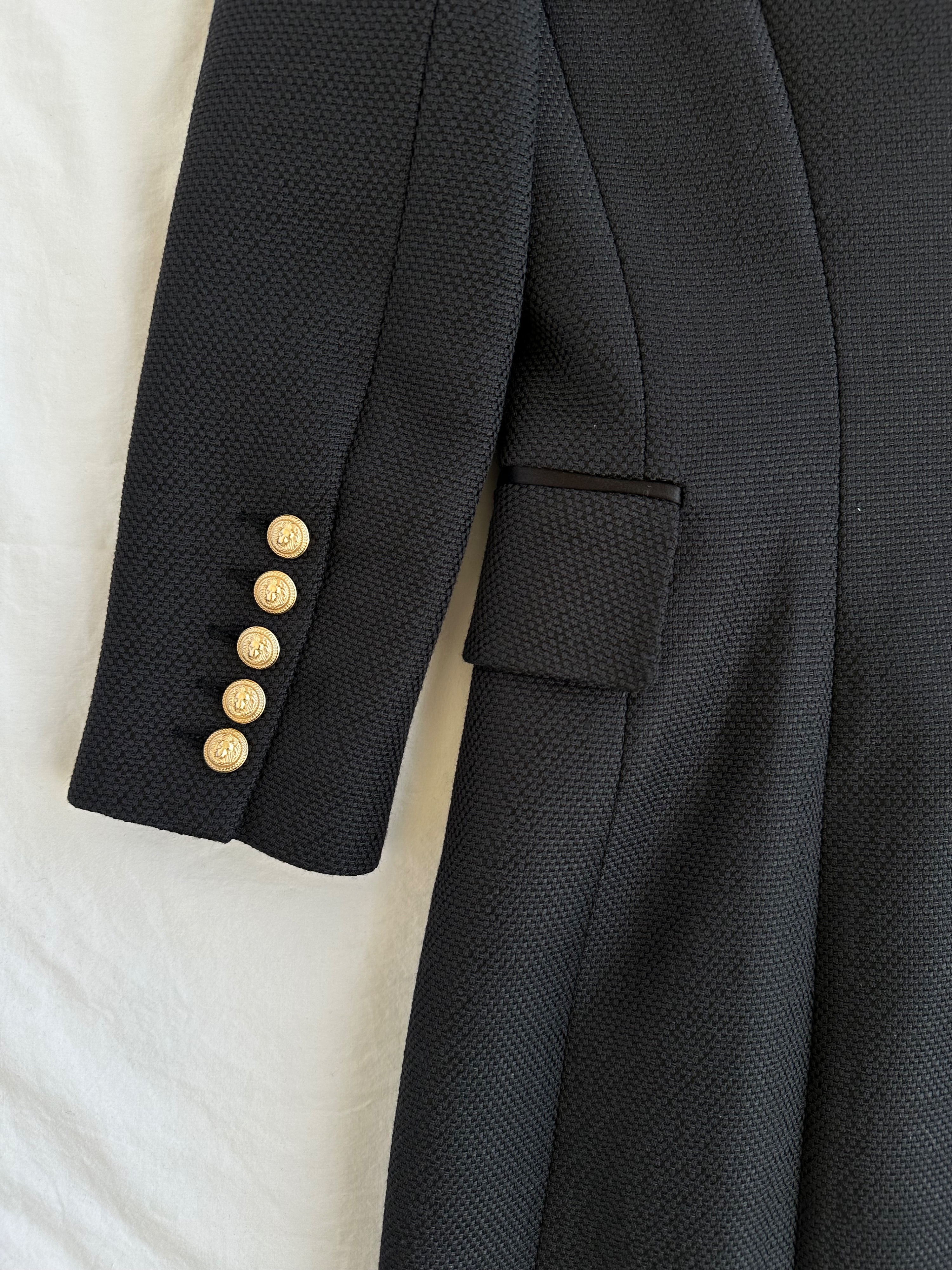 Preowned Balmain Black Tuxedo Dress with Gold Button Detail Size XS silk