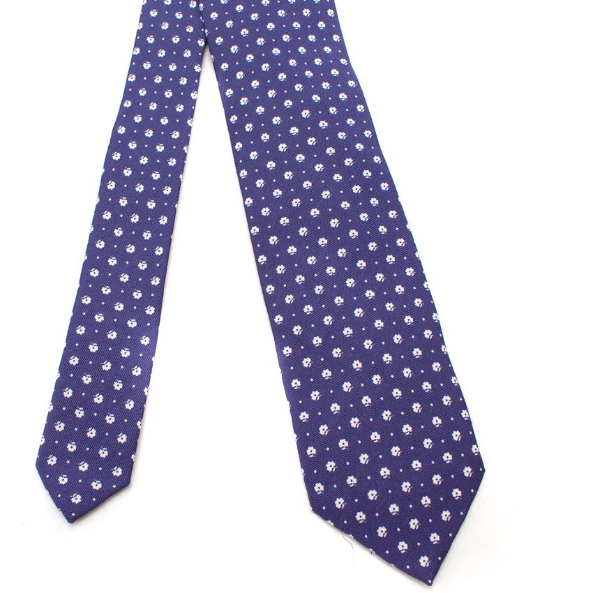 Men's Petronius 1926 for Al Bazar Indigo Floral Print Tie Blue cotton