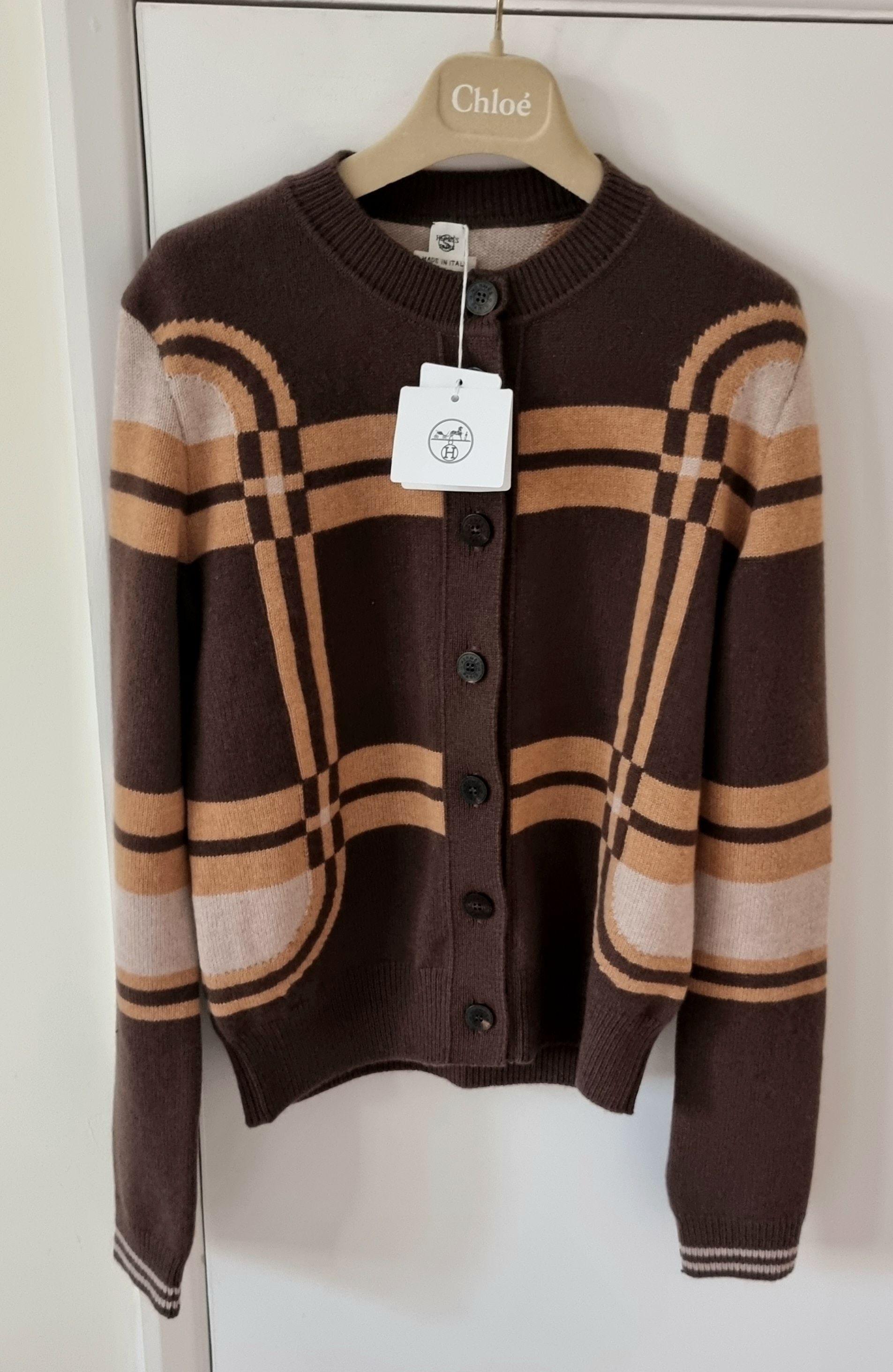 Hermes Brown Art de Vivre Cashmere Cardigan Size XS