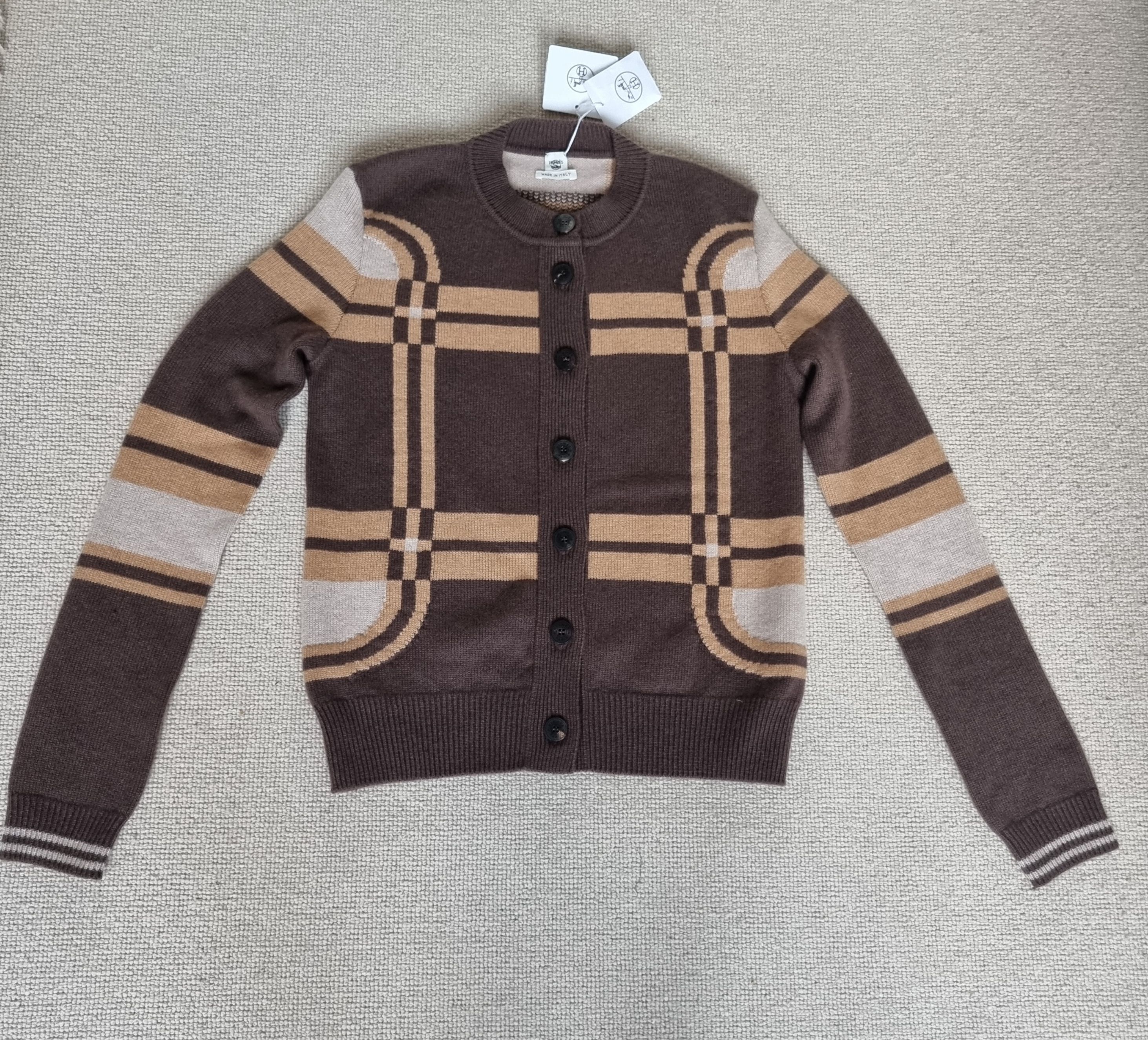 Hermes Brown Art de Vivre Cashmere Cardigan Size XS