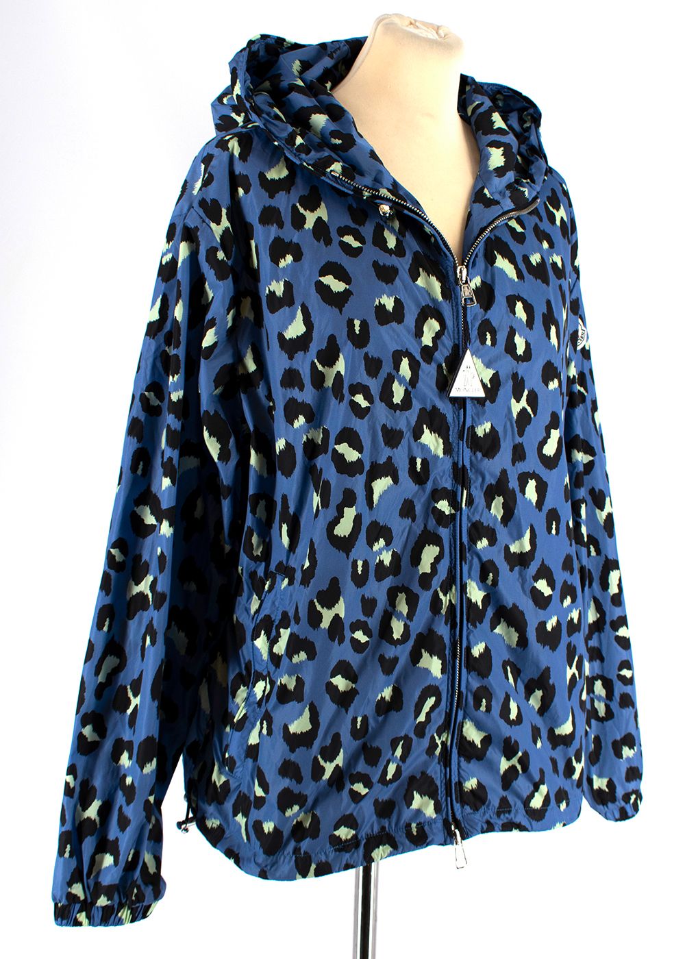 Moncler Blue Animal Print Rain Coat Size S blue green black silver nylon