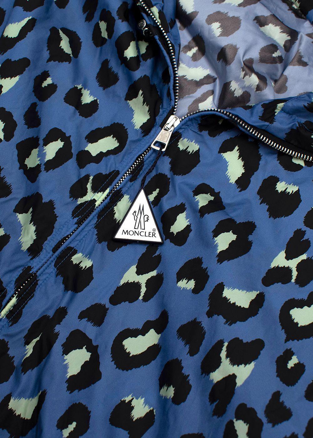 Moncler Blue Animal Print Rain Coat Size S blue green black silver nylon