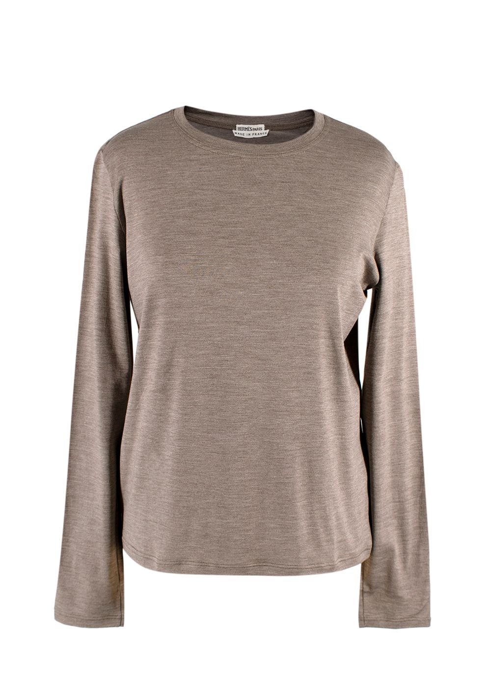 Hermes Taupe Long Sleeve Silk Top Size M