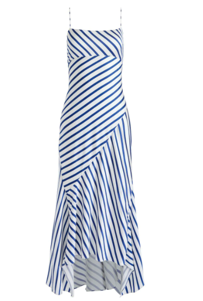 Alice + Olivia Blue Striped Rosa Midi Dress Size XXS Blue White viscose/elastane