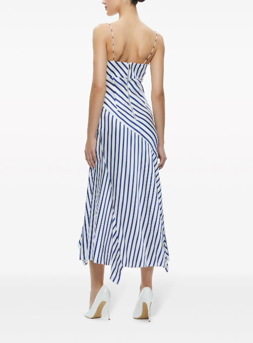 Alice + Olivia Blue Striped Rosa Midi Dress Size XXS Blue White viscose/elastane