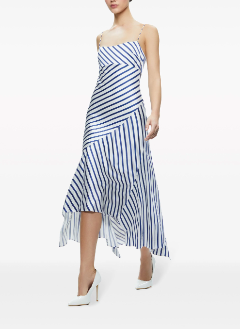 Alice + Olivia Blue Striped Rosa Midi Dress Size XXS Blue White viscose/elastane