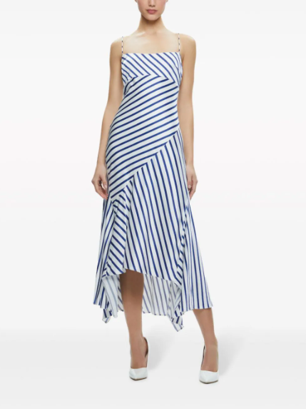 Alice + Olivia Blue Striped Rosa Midi Dress Size XXS Blue White viscose/elastane