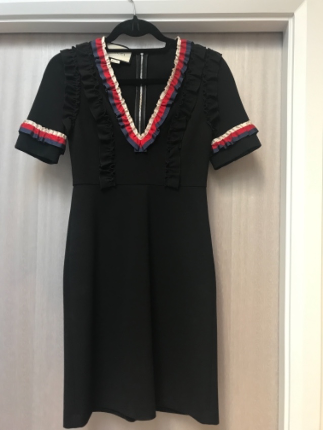 Preowned Gucci Black Web Trim Ruffled Dress Size XS viscose