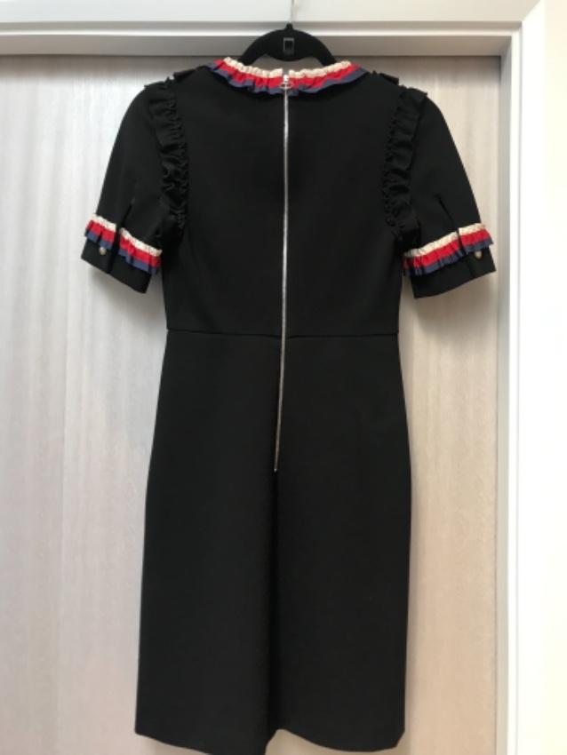 Preowned Gucci Black Web Trim Ruffled Dress Size XS viscose