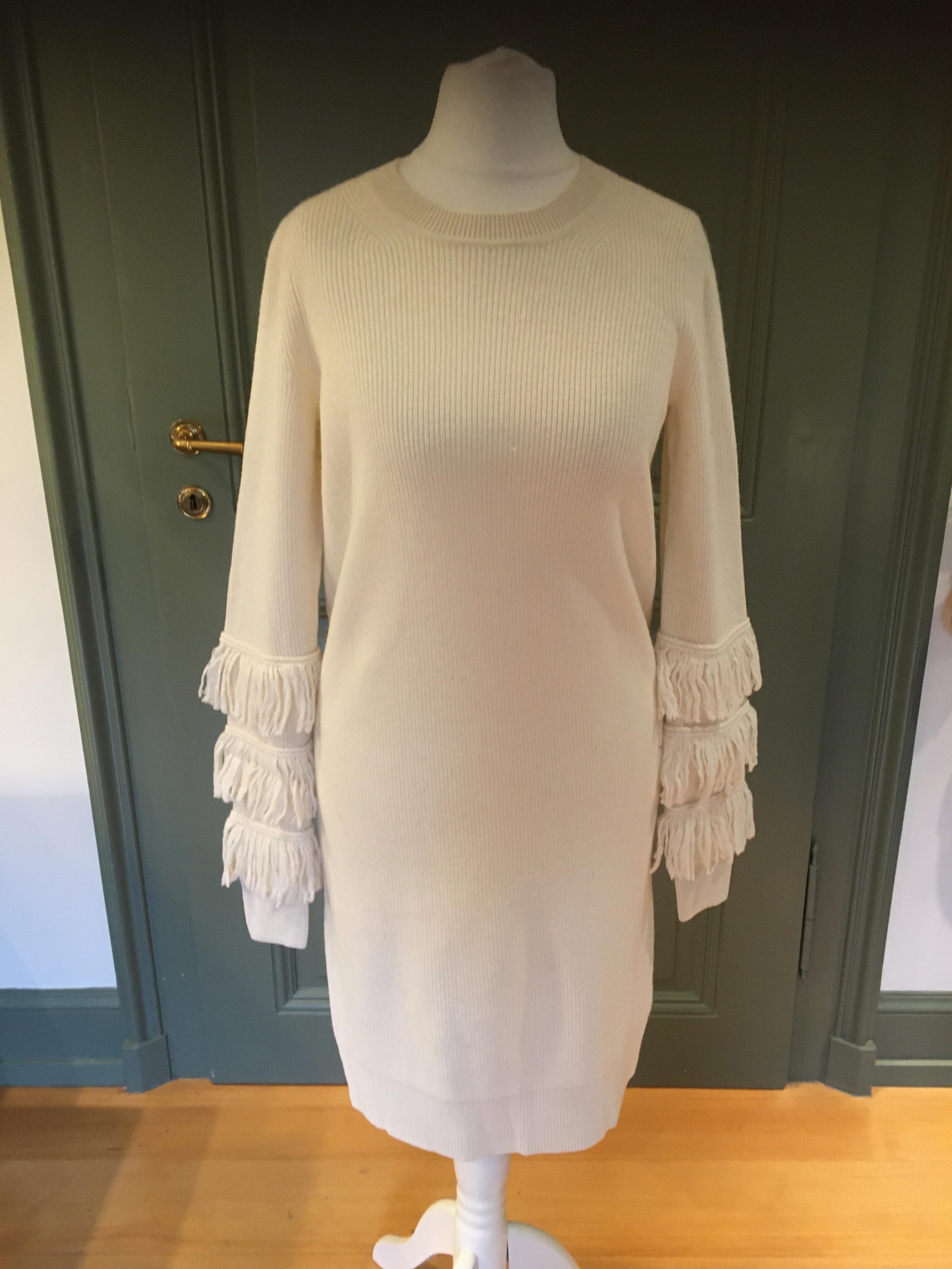 Michael Kors Cream Ribbed Knit Fringed Cuff Jumper Dress Size XXS Beige/Nude mixed