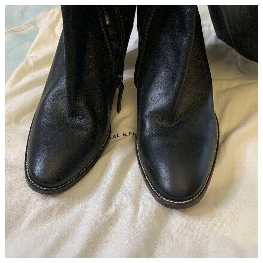 Preowned Balenciaga Balencaiga Black Leather Long Heeled Boots Size 395