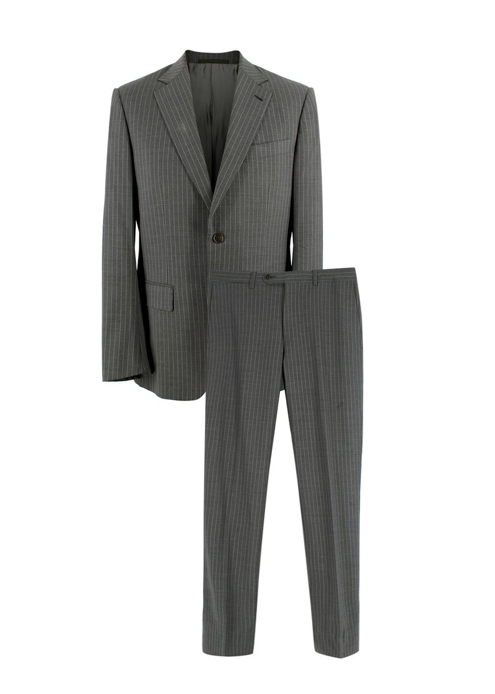 Men's Preowned Ermenegildo Zegna Grey PinStripe Single Breasted Blazer and Trouser Suit Size S wool