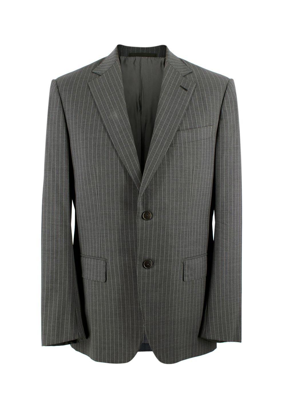 Men's Preowned Ermenegildo Zegna Grey PinStripe Single Breasted Blazer and Trouser Suit Size S wool