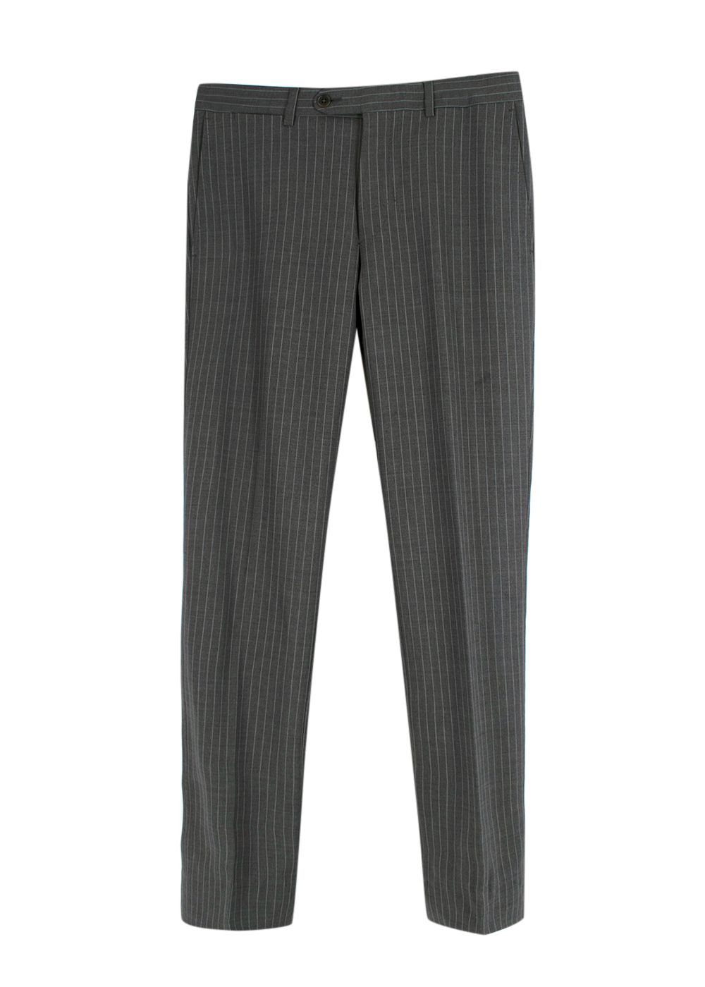 Men's Preowned Ermenegildo Zegna Grey PinStripe Single Breasted Blazer and Trouser Suit Size S wool