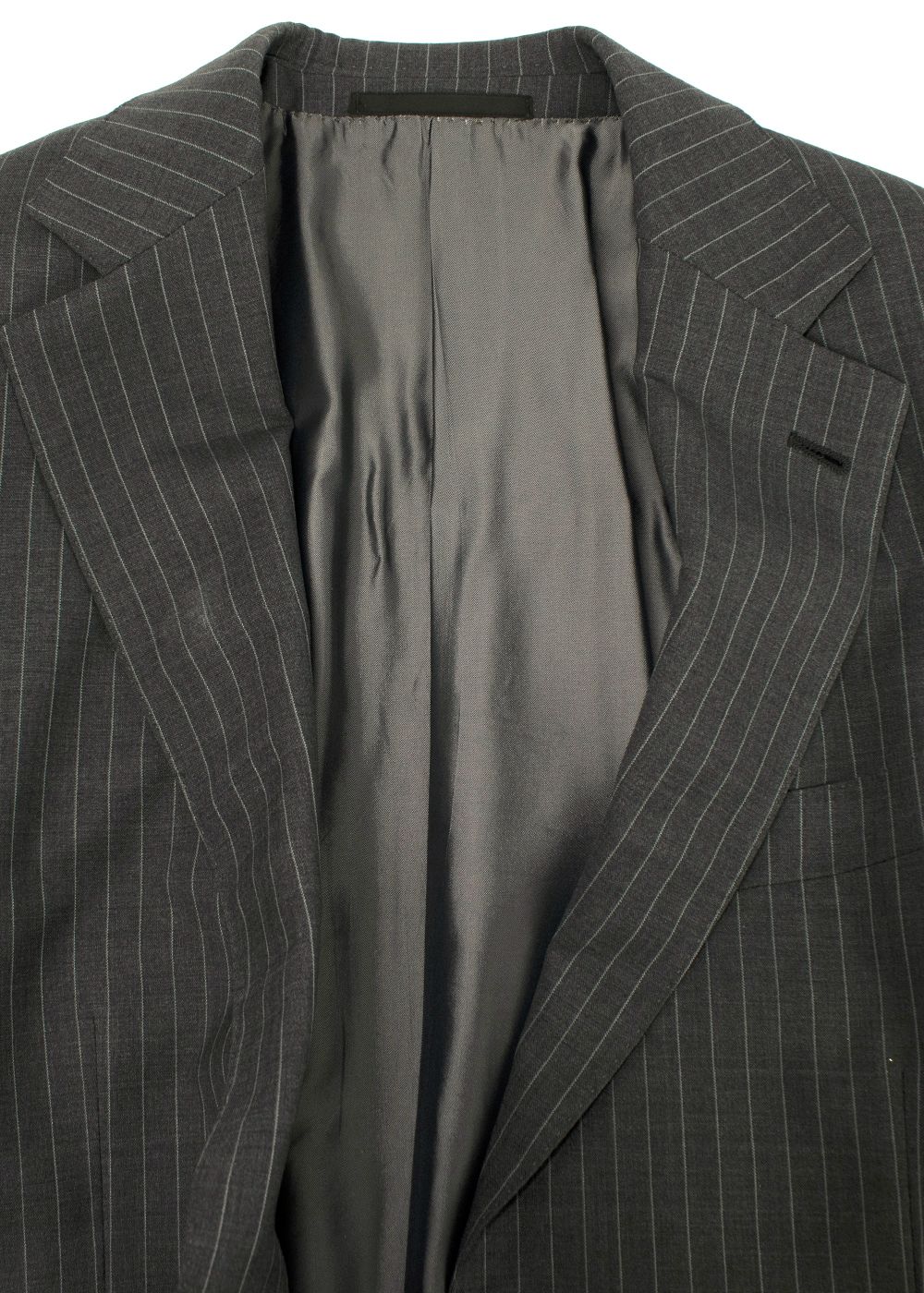 Men's Preowned Ermenegildo Zegna Grey PinStripe Single Breasted Blazer and Trouser Suit Size S wool