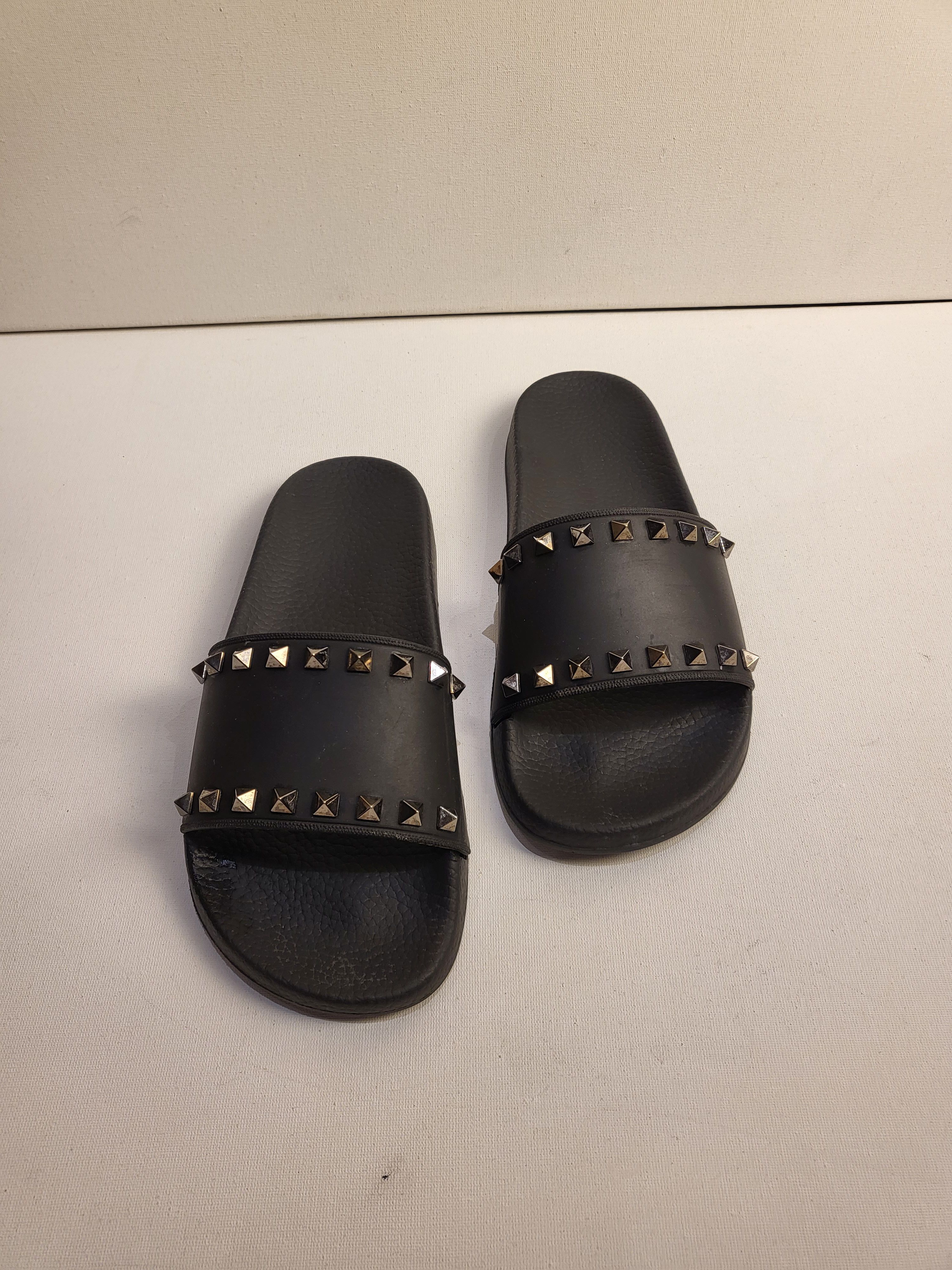 Valentino Rockstud Black Rubber Slide Sandals Size 38