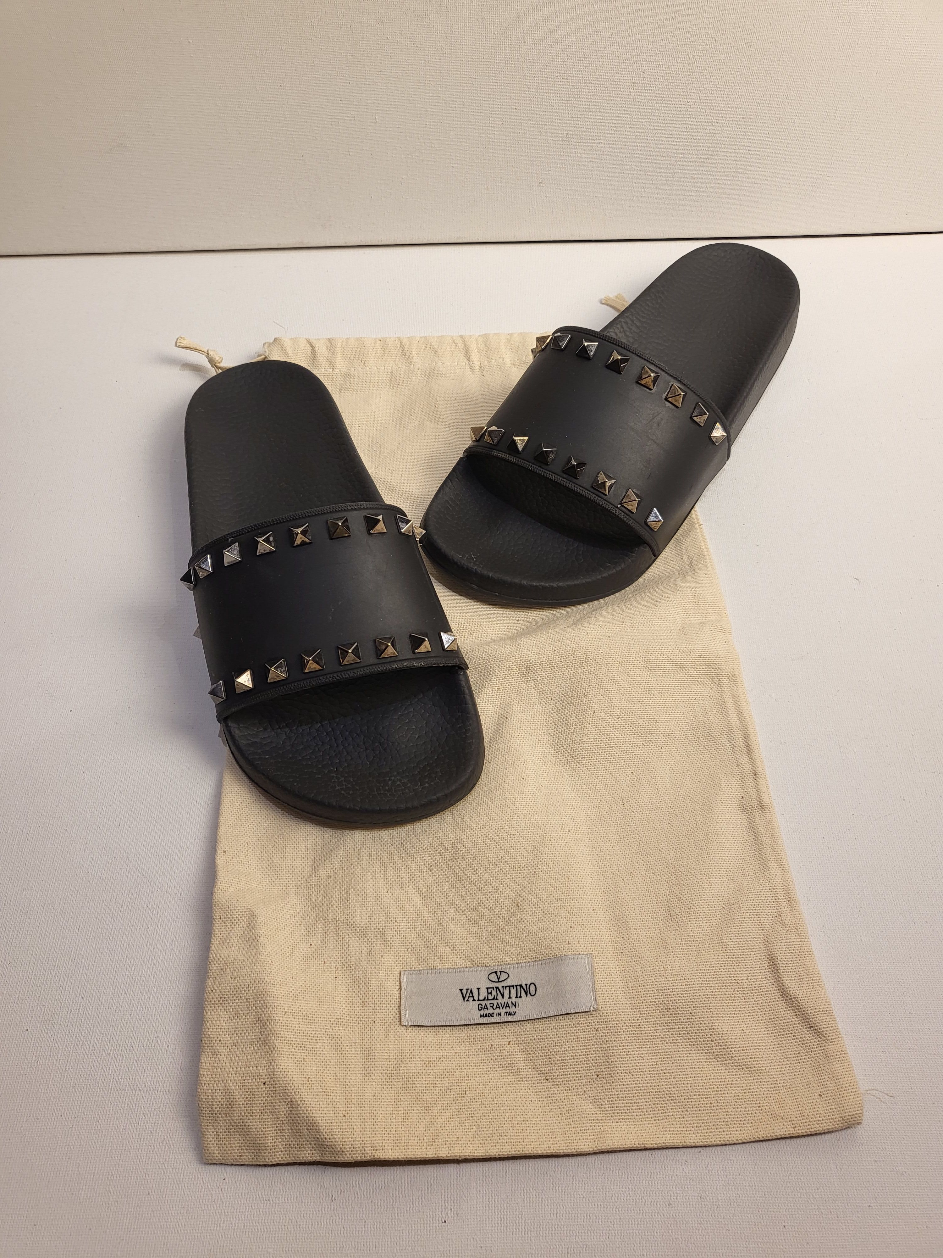 Valentino Rockstud Black Rubber Slide Sandals Size 38