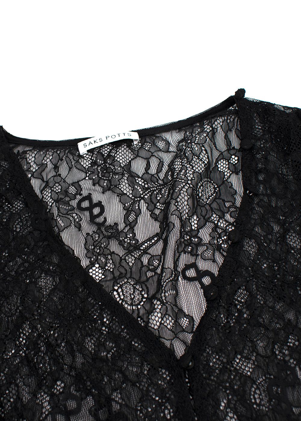 Saks Potts Black Sheer Lace Long Sleeve Top Size XS polyester