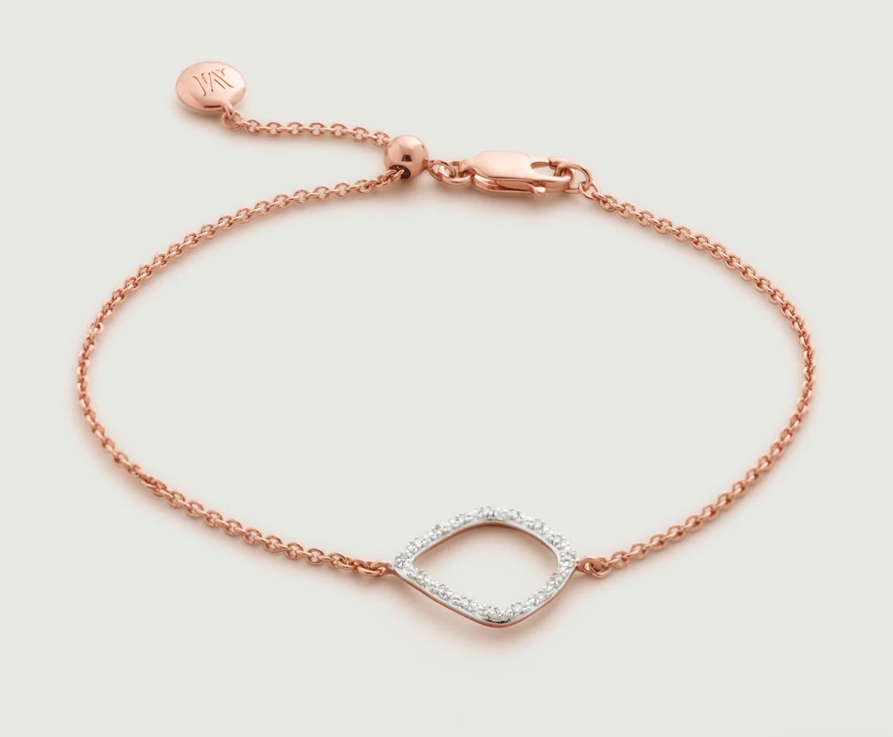 Preowned Monica Vinader 18ct Rose Gold Vermeil Riva Diamond Kite Chain Bracelet