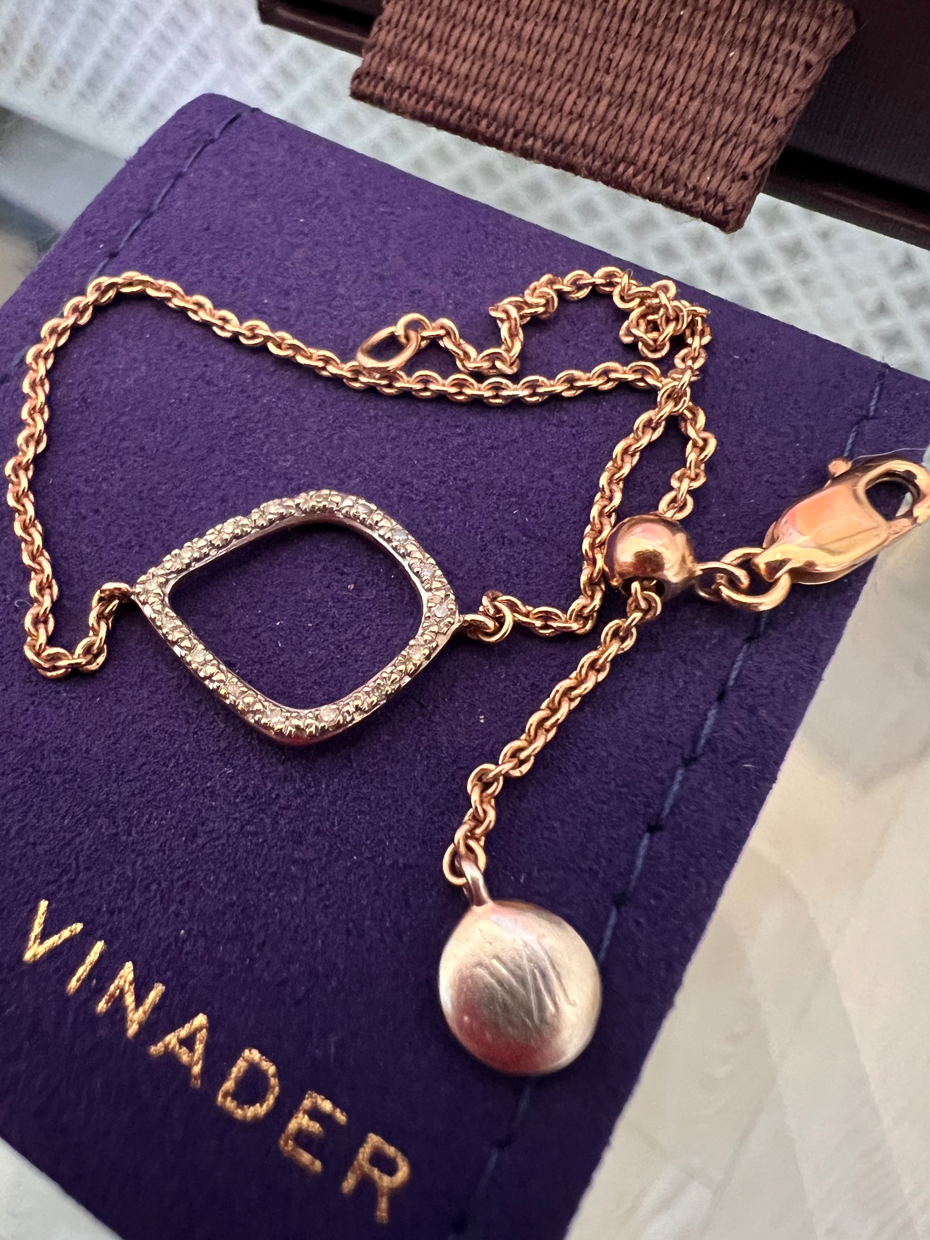 Preowned Monica Vinader 18ct Rose Gold Vermeil Riva Diamond Kite Chain Bracelet