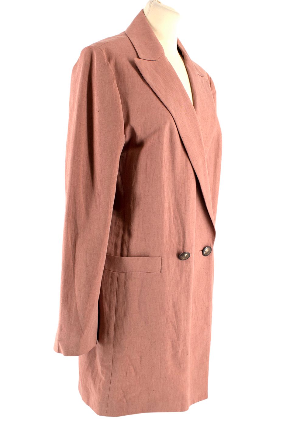 Etro Blush Linen Longline Double Breasted Jacket Size S Blush Pink