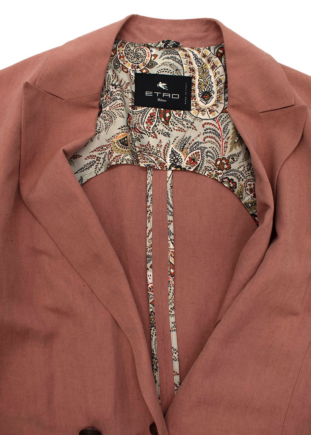 Etro Blush Linen Longline Double Breasted Jacket Size S Blush Pink