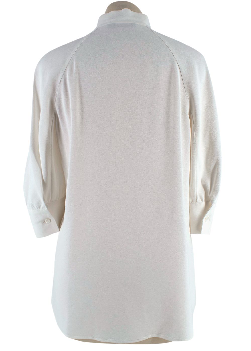 Preowned Prada V-Neck Ruched Sleeve Pussybow Blouse Size S White cotton