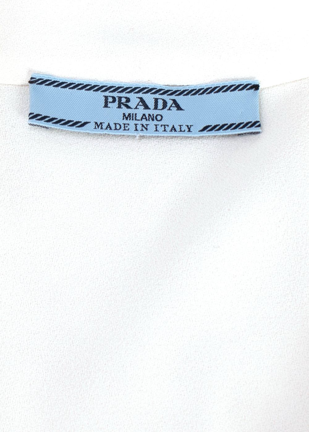 Preowned Prada V-Neck Ruched Sleeve Pussybow Blouse Size S White cotton