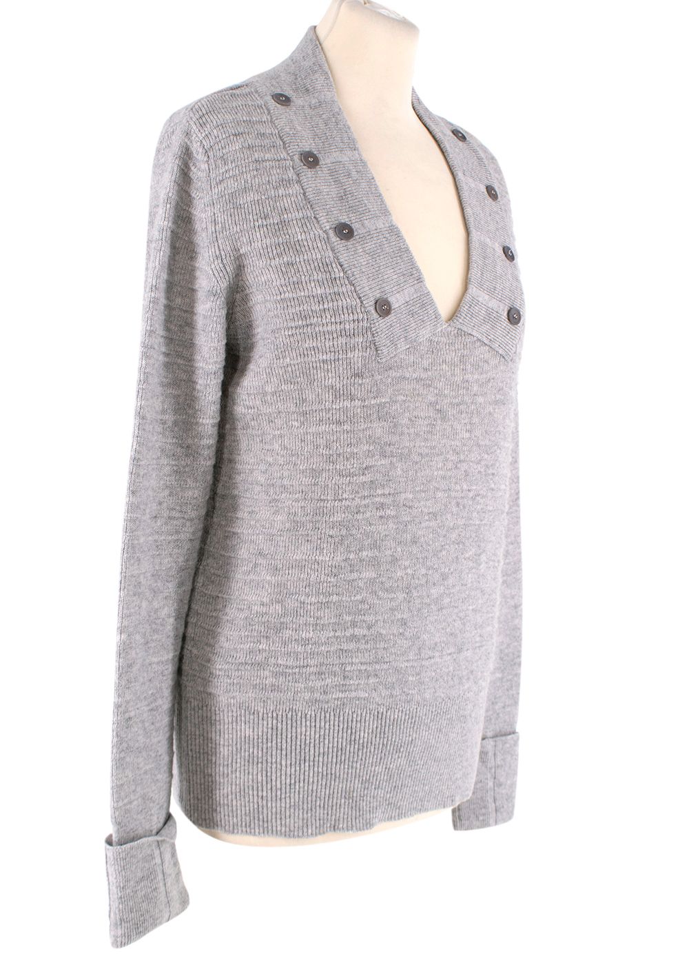 Preowned Chloe Grey Wool Knitted Jumper with Collar Detail Size S light grey