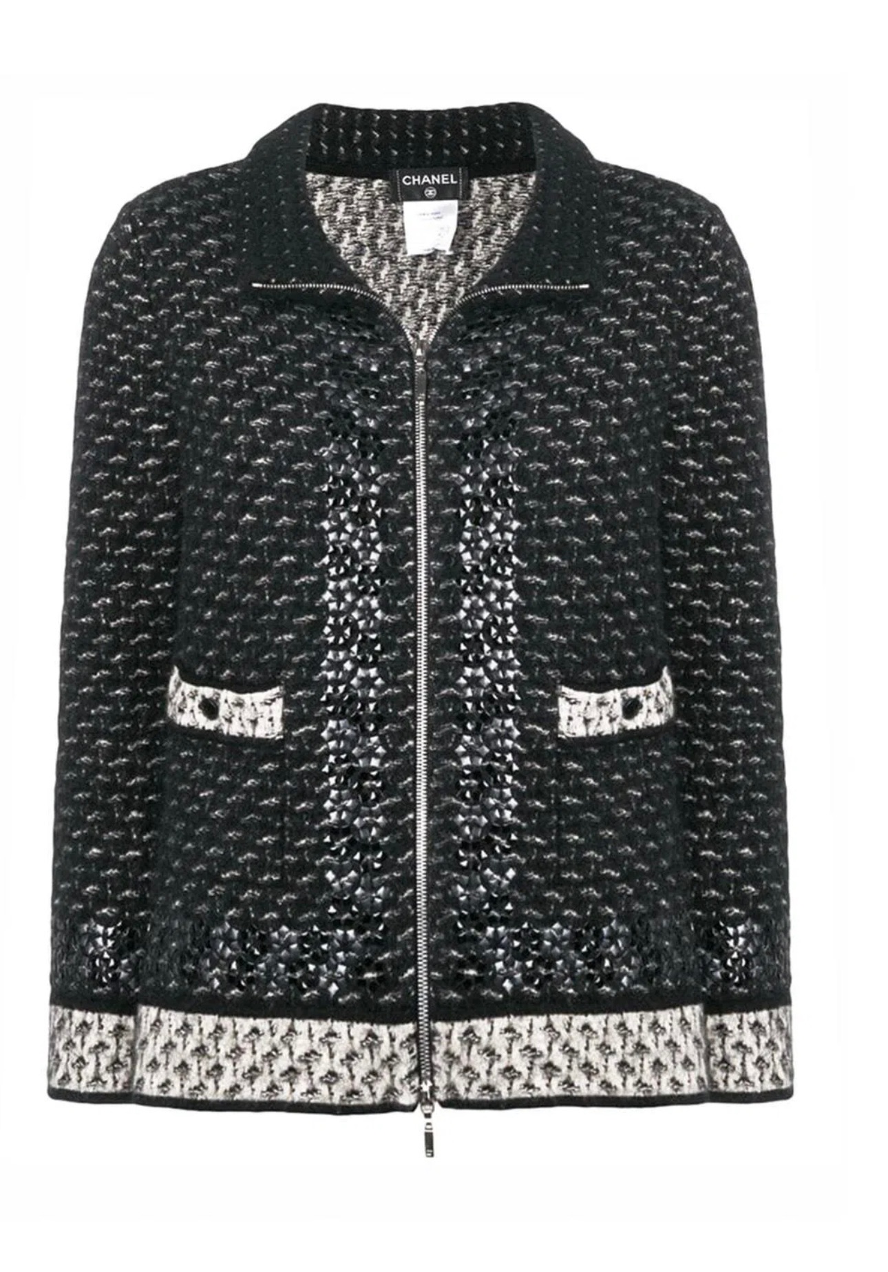 Preowned Chanel Embellished Black Cashmere Jacket Size S