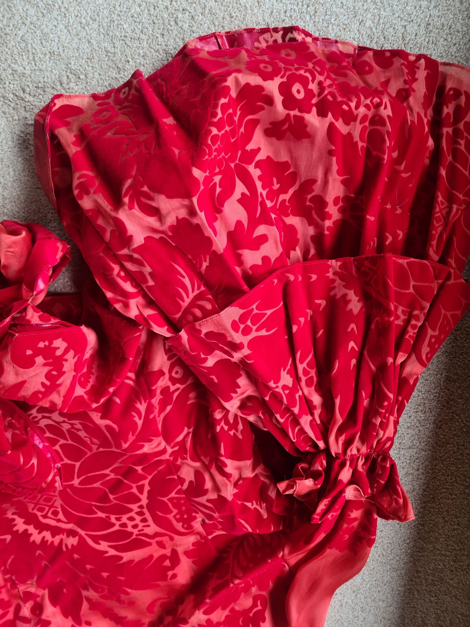 Rosie Assoulin Red Flocked Silk Organza Top Size M