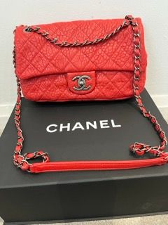 Chanel Red Aged Calfskin Single Flap Bag leather