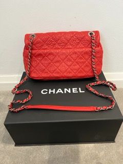 Chanel Red Aged Calfskin Single Flap Bag leather