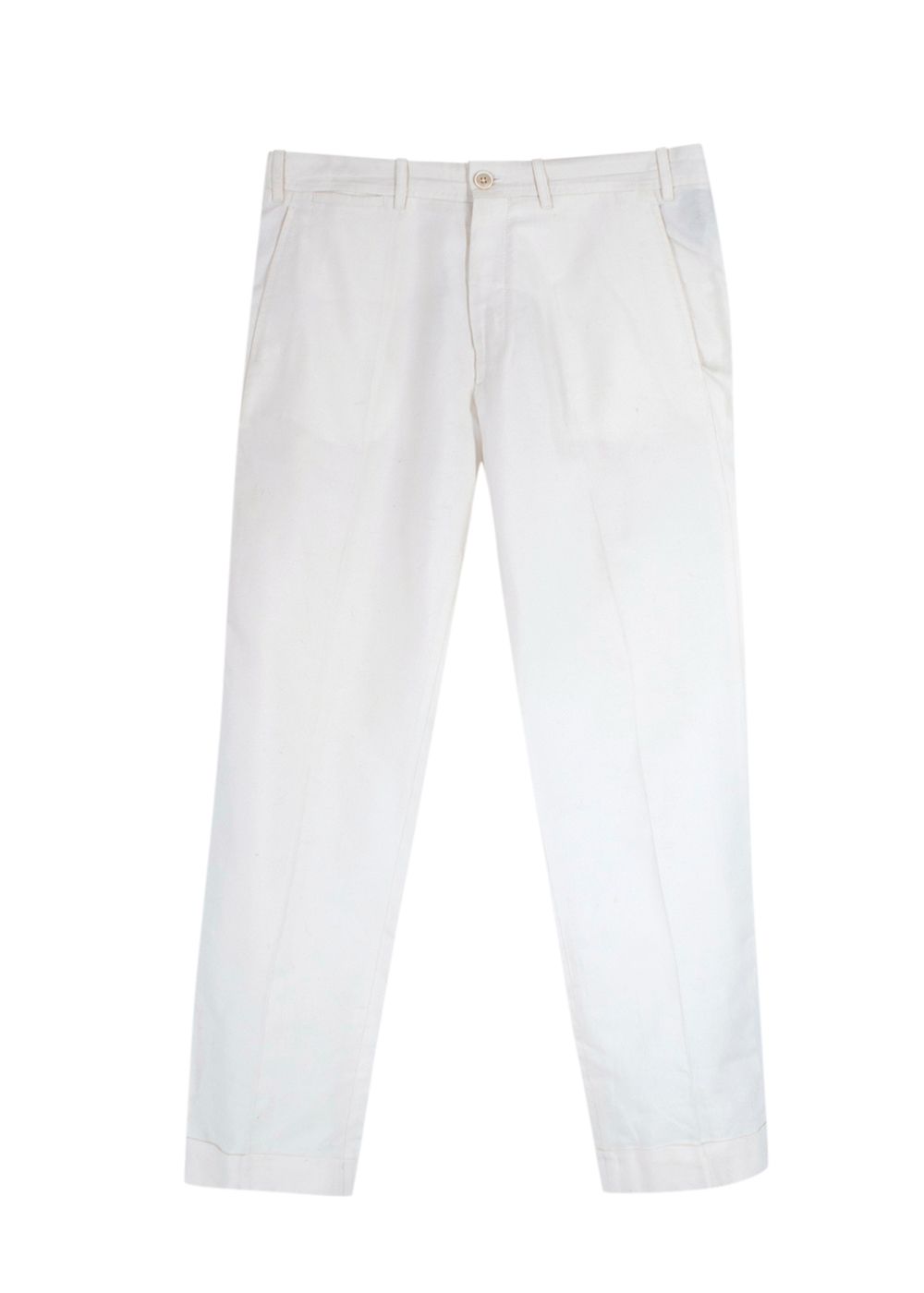 Men's Preowned Tom Ford Cream Tailored Silk Blend Trousers Size L cotton