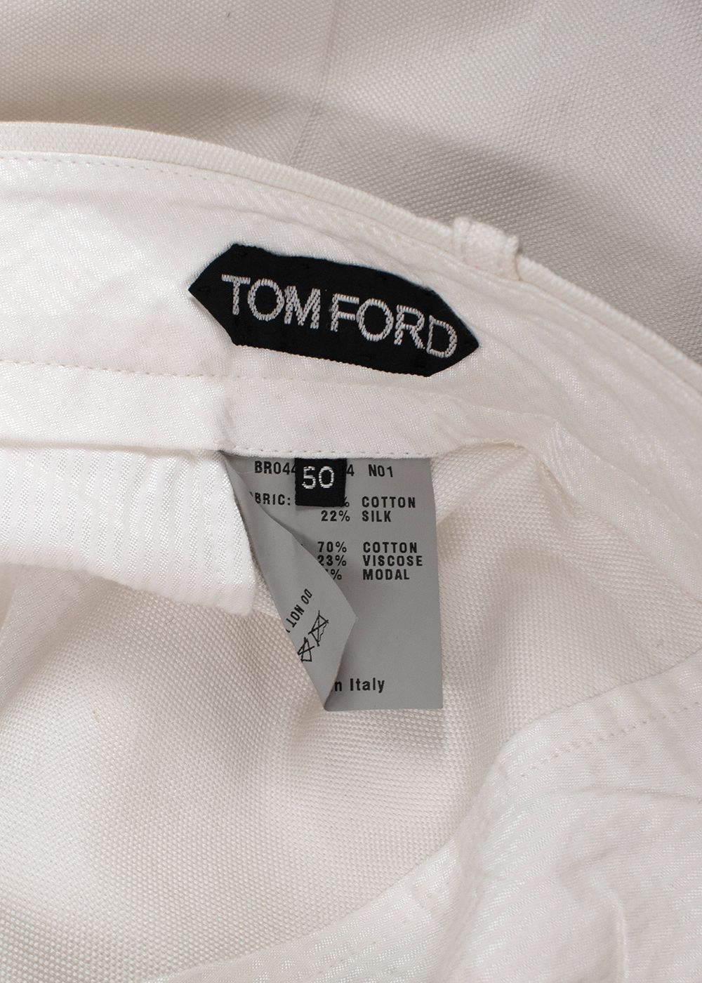 Men's Preowned Tom Ford Cream Tailored Silk Blend Trousers Size L cotton