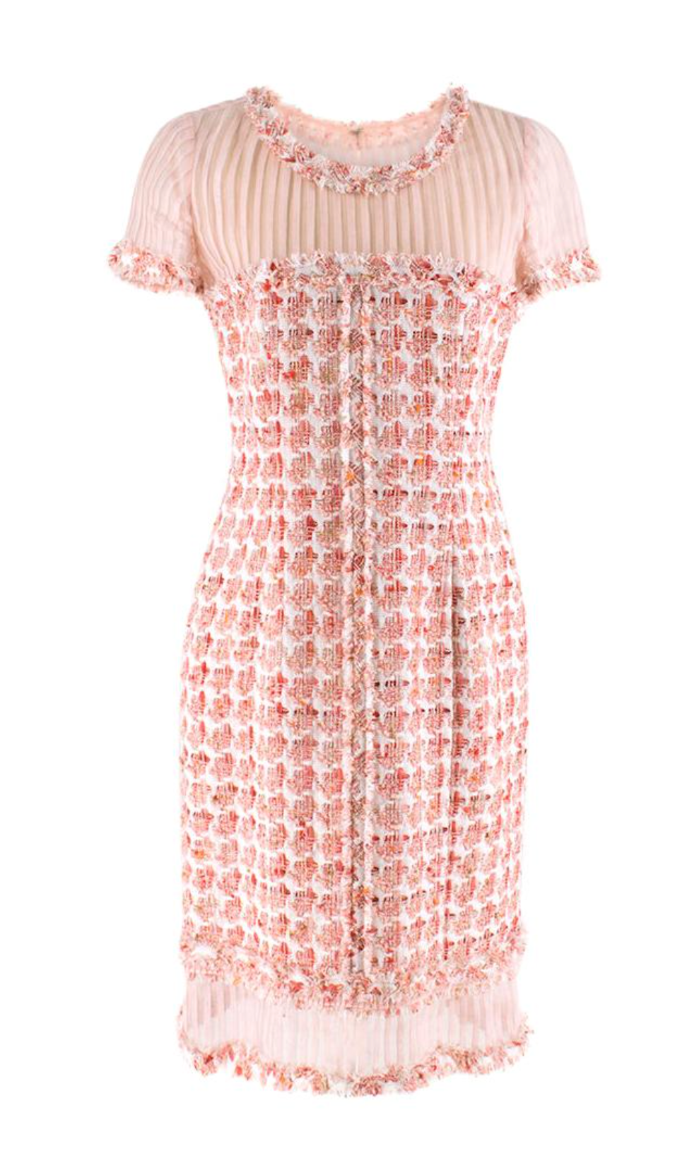 Oscar de la Renta Pink Tweed Sheer Panelled Dress Size S mixed