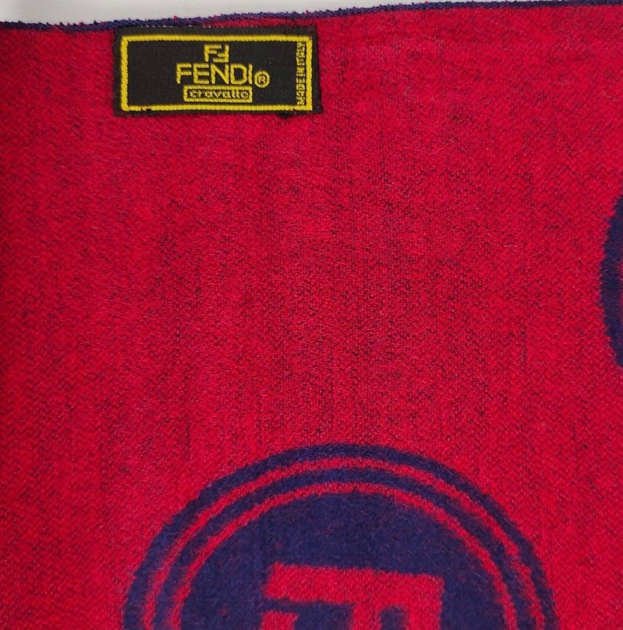 Fendi Navy and Red  Monogram Merino Wool Scarf Size L Navy/red