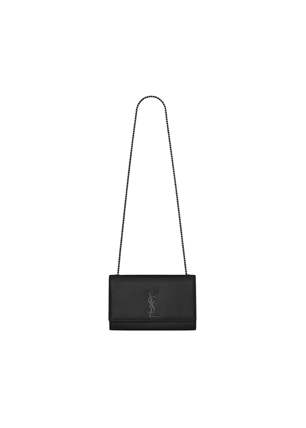 Preowned Saint Laurent Grain De Poudre Medium Kate Bag Black with black metal work leather