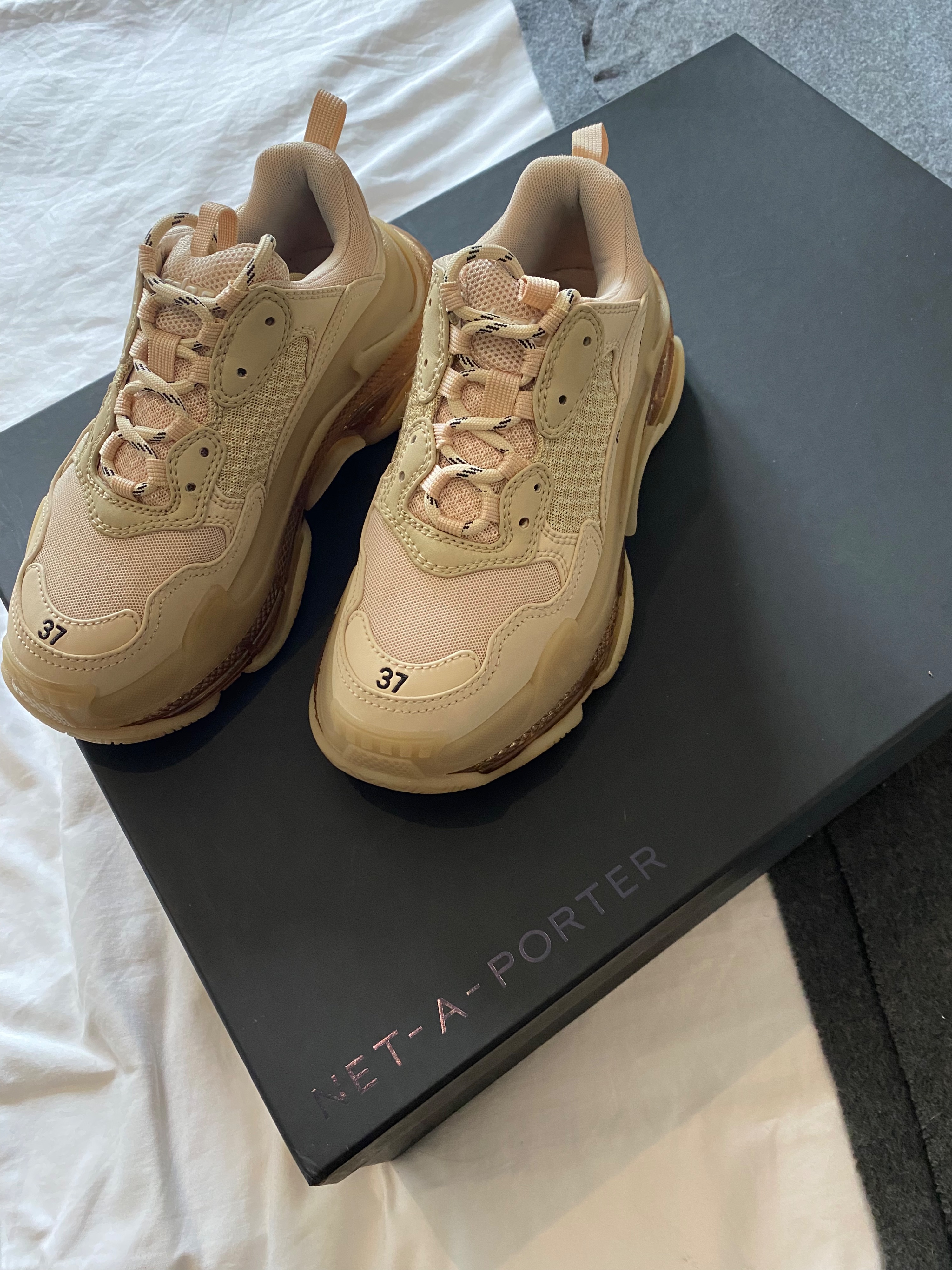 Preowned Balenciaga beige leather  mesh Triple S Clear Sole trainers Size 37 faux leather/faux nubuck/mesh