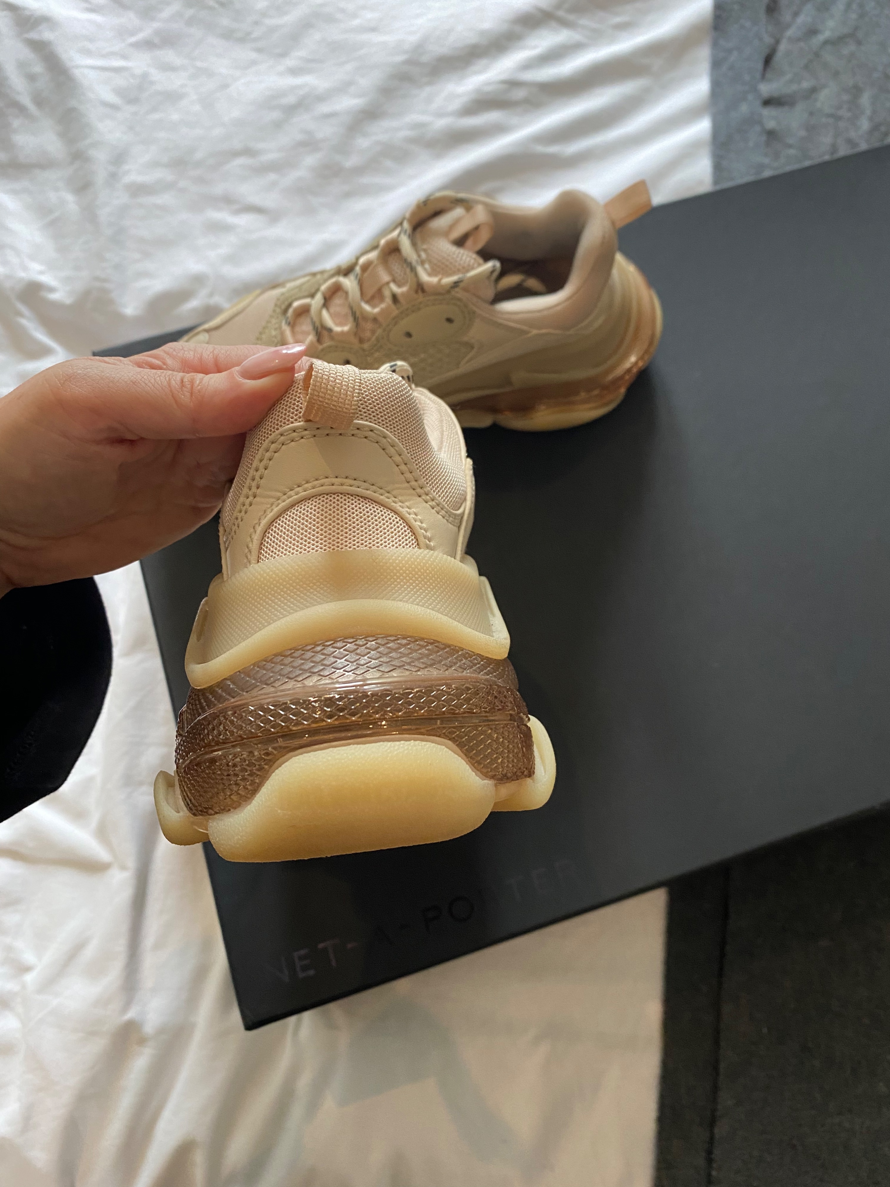 Preowned Balenciaga beige leather  mesh Triple S Clear Sole trainers Size 37 faux leather/faux nubuck/mesh