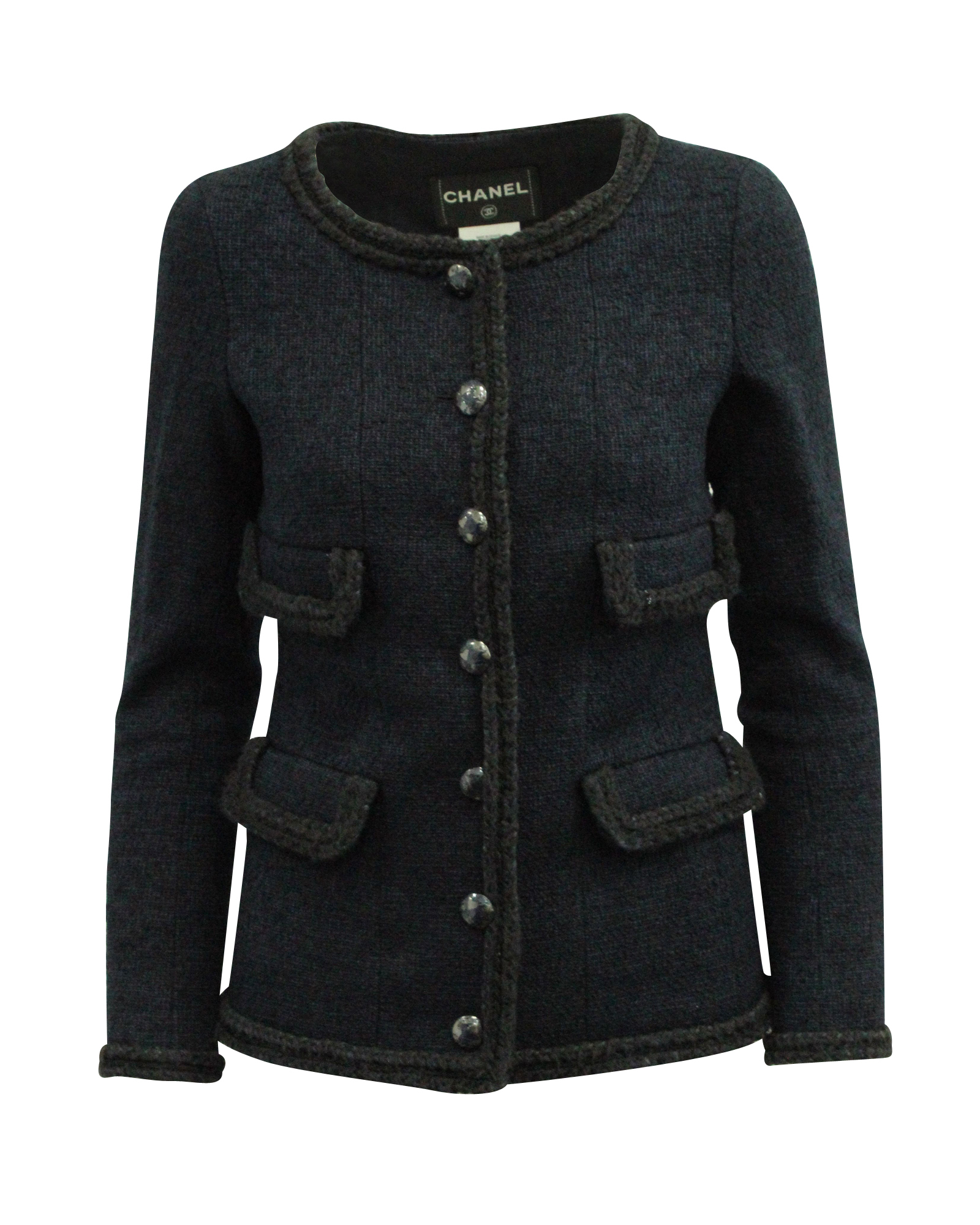 Chanel Navy Tweed Multi Pocket Jacket Size XXS