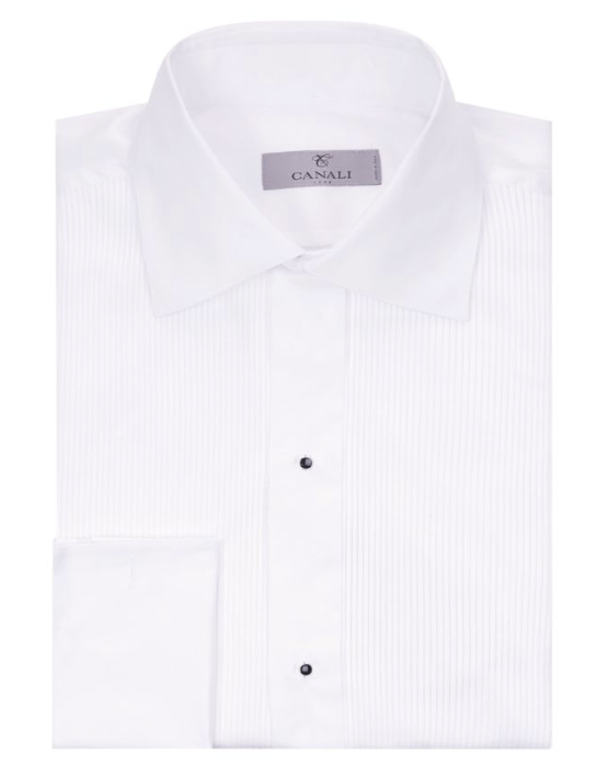 Men's Canali White Pleated Cotton Dress Shirt Size 15