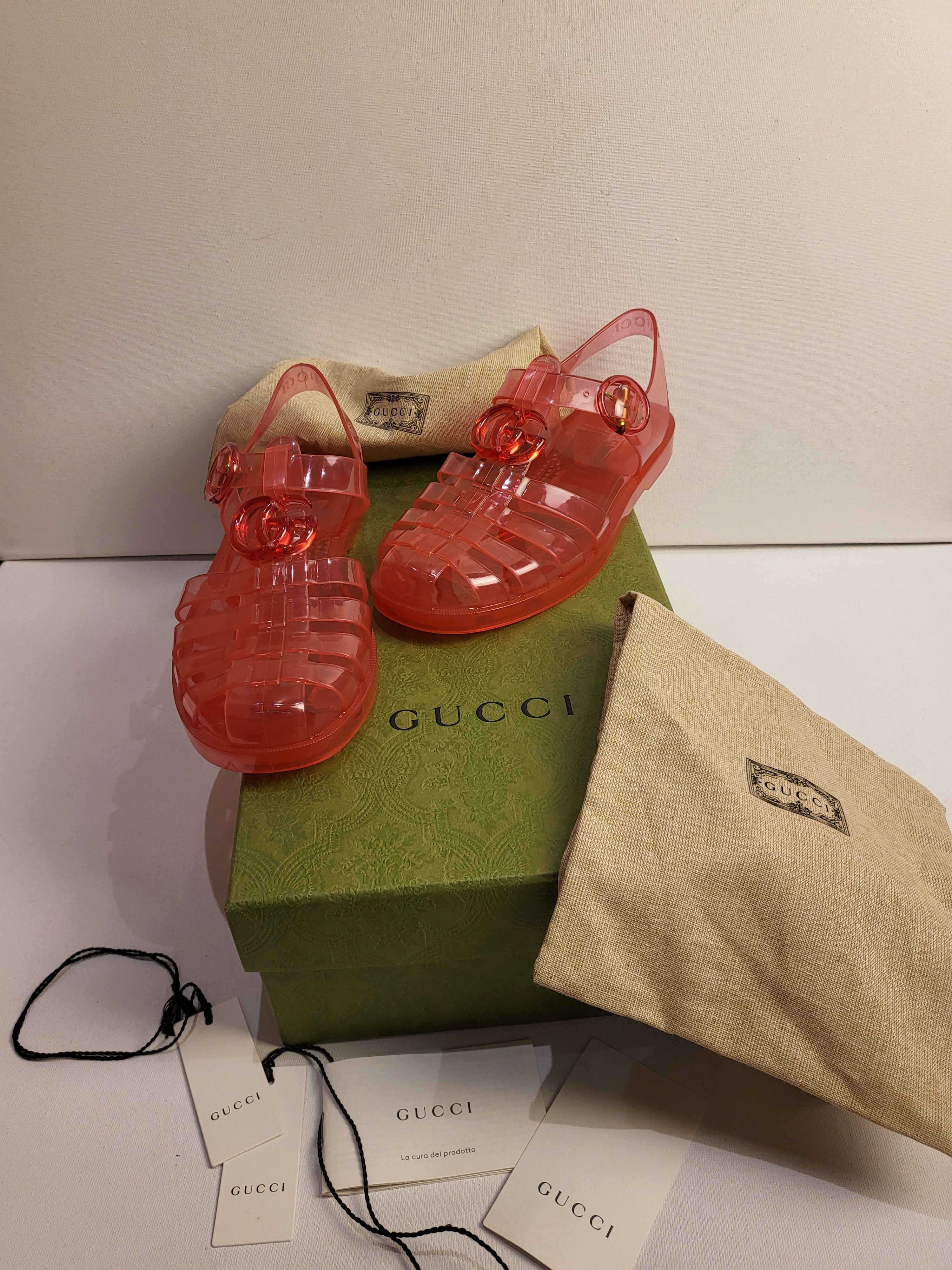 Gucci Pink GG Jelly Sandals Size 37 rubber