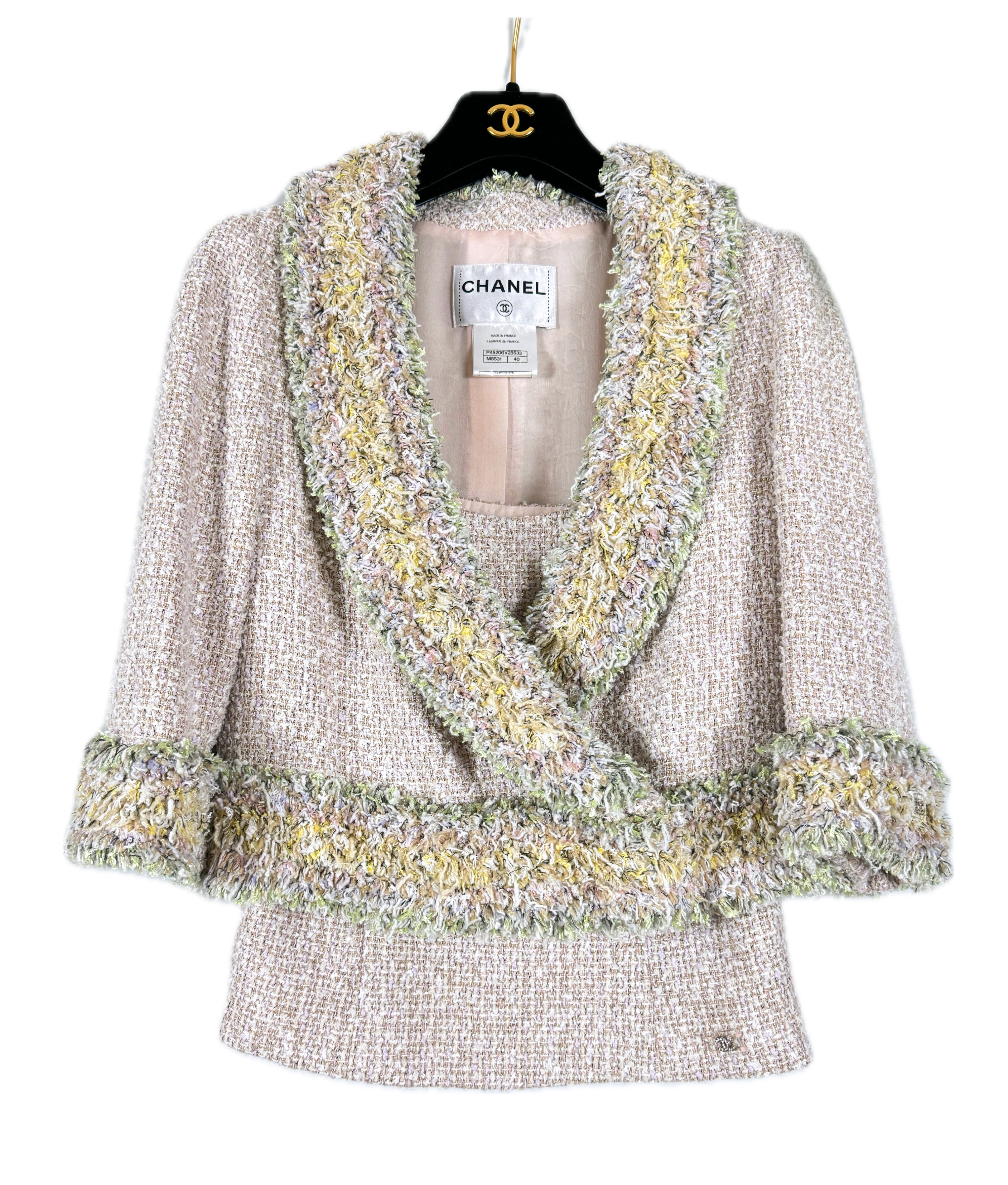 Chanel Lesage Tweed Jacket and Top Suit Size M pastels