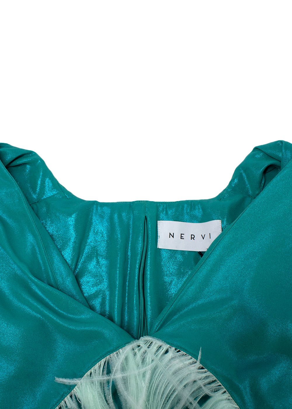 Nervi Caped Nozomi Glam Mini Dress Size M teal polyester/feather