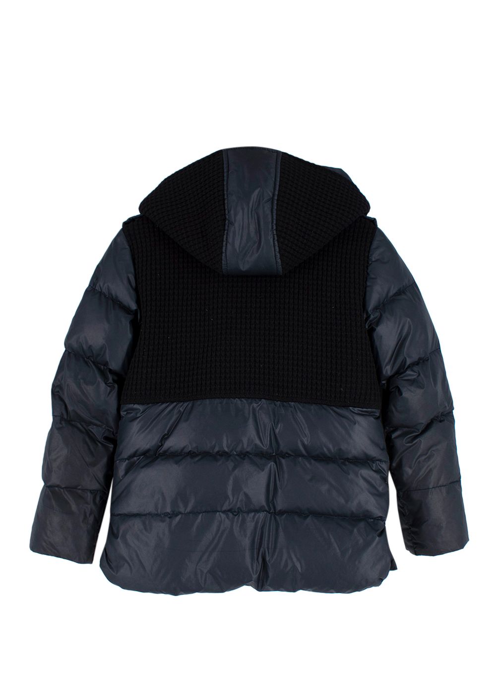 Boys Preowned Young Versace Navy Puffer Jacket with Knit Panelling Size 10 Years + navy black polyester