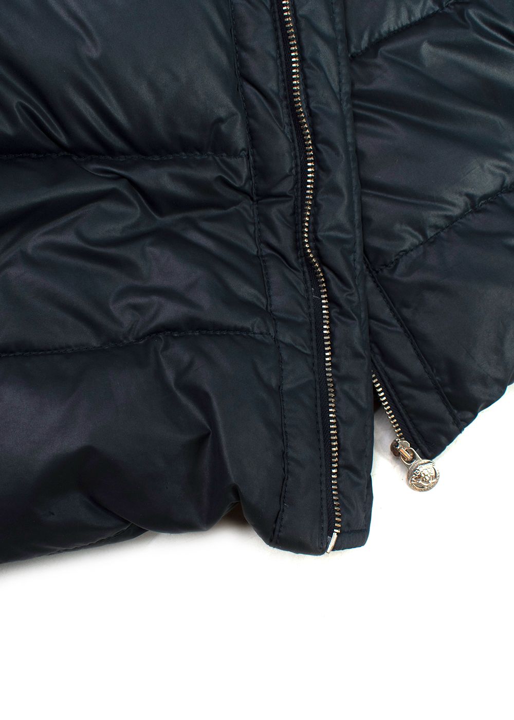 Boys Preowned Young Versace Navy Puffer Jacket with Knit Panelling Size 10 Years + navy black polyester